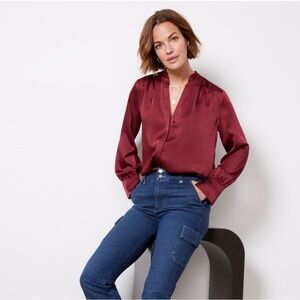 Evereve Burgundy Wine Maddie Satin Top Size Medium NWT New Valentine’s Day $88